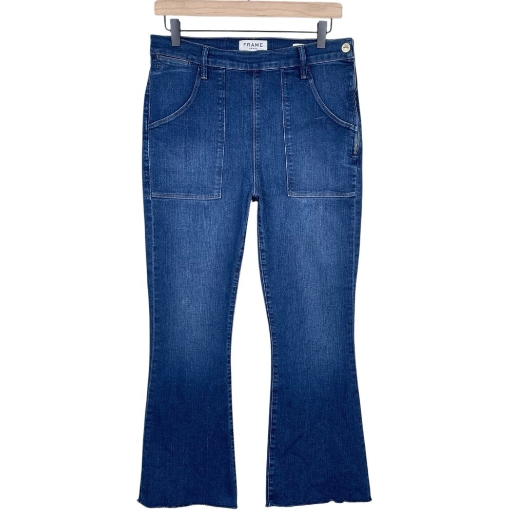 Frame Le Flare de Francoise Jeans Womens 31 High Rise Raw Hem Utility Stretch